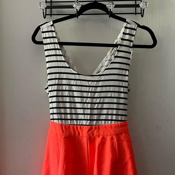 Altar'd State Neon Orange with Black and White Stripes Dress - Picture 2 of 6